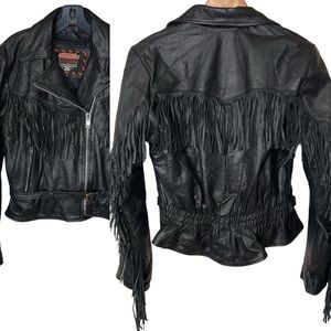 INTERSTATE LEATHER sz Small - Medium Leather Moto Jacket Fringe Black